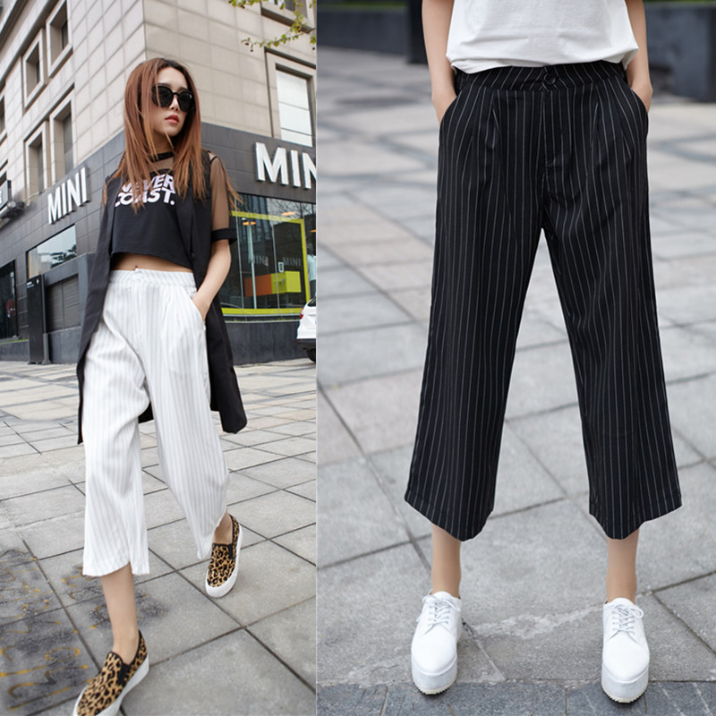 2018女裤春夏季新款阔腿裤 新女宽松显瘦休闲裤女高腰新款九分裤