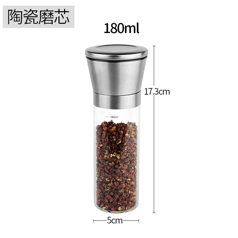 Molinillo de pimienta de vidrio de borosilicato alto, molinillo manual creativo, botella para condimentos de pimienta, artículos de cocina, especias