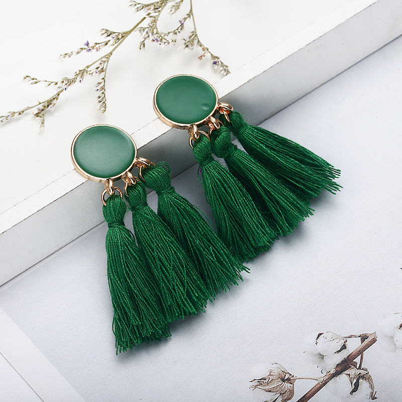 Trendy Bohemian Long Temperament Drip Oil Fan-shaped Tassel Earrings display picture 5