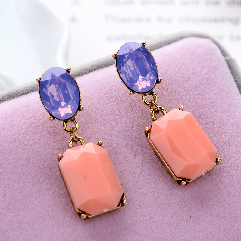 1 Pair Quantity 1 Pair Glam Oval Rectangle Alloy Plating Resin Women's Drop Earrings