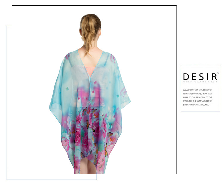 蝴蝶印花雪纺披肩 珍珠扣沙滩巾批发 跨境热销丝巾