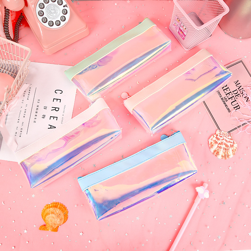 创意镭射笔袋 大容量学生笔袋 高档TPU材质半透明文具收纳笔袋|ru