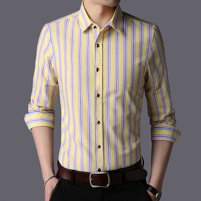 代发 2018春季长袖衬衫 男式潮流修身韩版潮青年休闲男士条纹衬衣