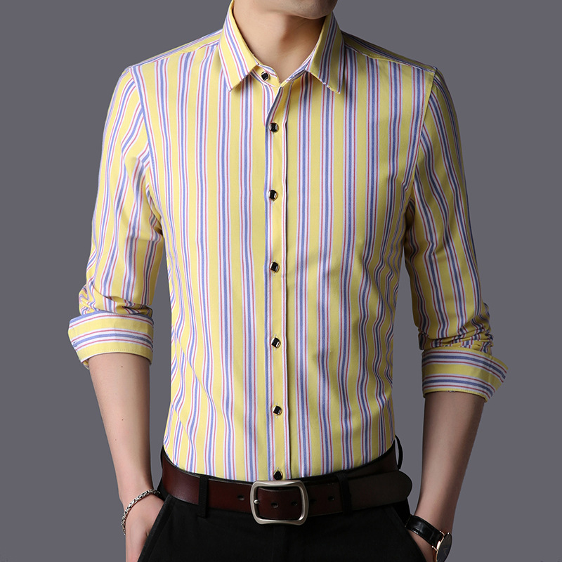 代发 2018春季长袖衬衫 男式潮流修身韩版潮青年休闲男士条纹衬衣