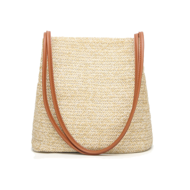 Official Website Same Leisure One Shoulder Straw Woven Bag Ins Summer New All Round Bucket Tote Handbag