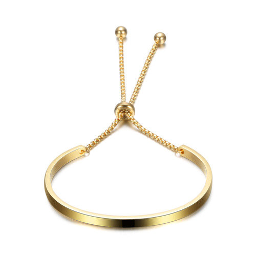 Wish simple new Ins internet celebrity style pearl chain titanium steel half ring two-color semi-adjustable bracelet stainless steel for women