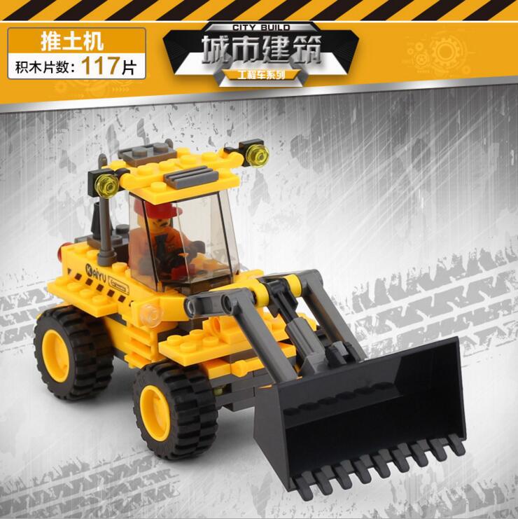 开智城市工程建筑重型吊车叉车推土车儿童益智拼装积木玩具8041-5