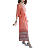 Платье, этнический мегафон, летняя длинная юбка, в цветочек, V-образный вырез, этнический стиль, большой размер, оптовые продажи