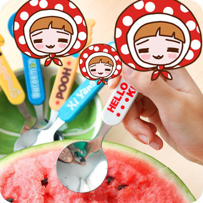 时尚卡通勺子叉子不锈钢调羹防烫汤匙学生儿童宝宝餐具可爱便携带|ru