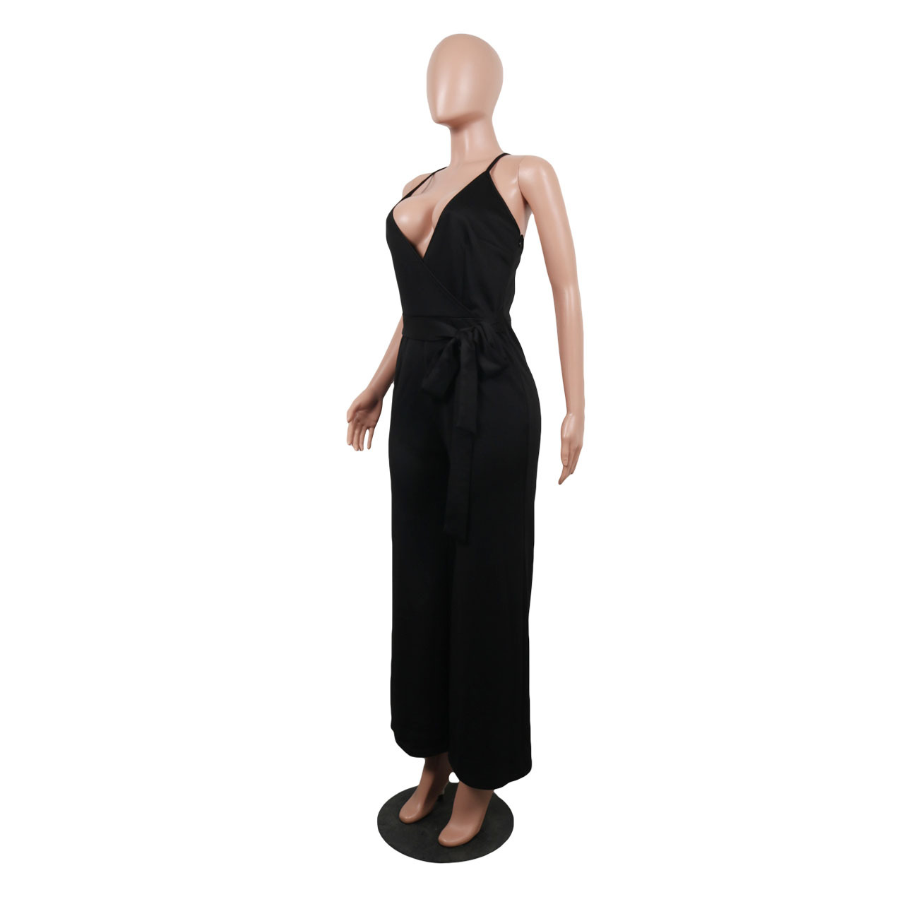 Summer Popular Classic Solid Color V neck Brace Jumpsuit