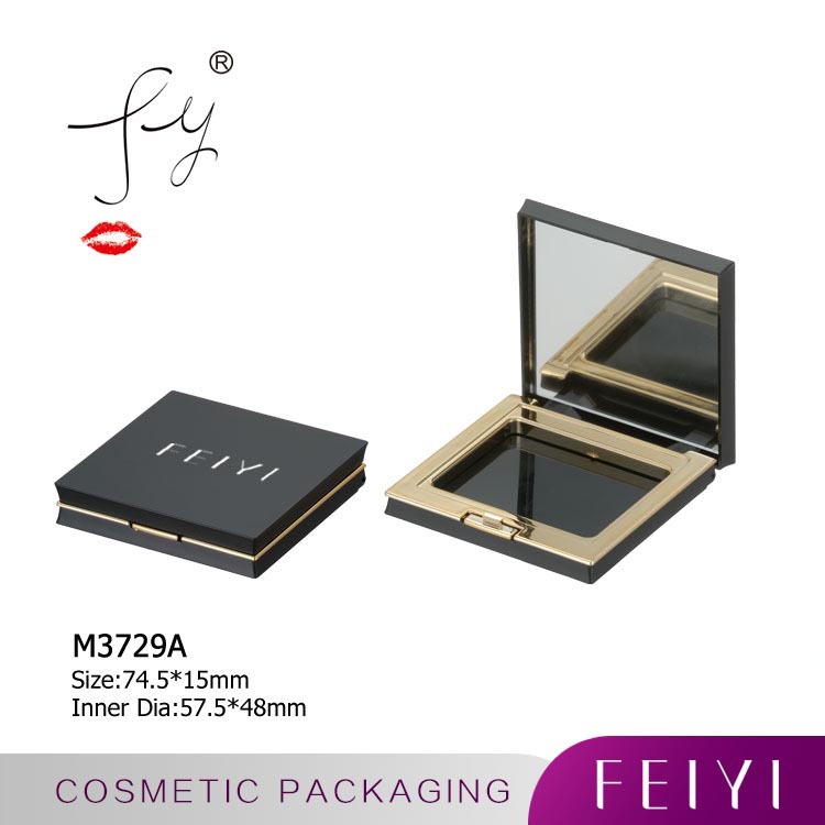 时尚喷漆哑黑粉盒 方形单层带镜子粉饼盒 工厂现货直销 M3729A