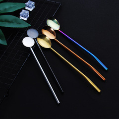 Cross-border 304 stainless steel color straw spoon set mate tea filter straw spoon drink with straw watermelon spoon