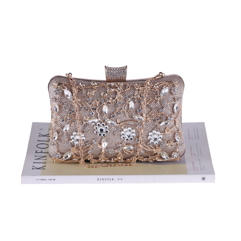 Bolso De Mano Bolso De Banquete Femenino Calado Diamante Cena De Noche Bolso Rojo Embrague display picture 2