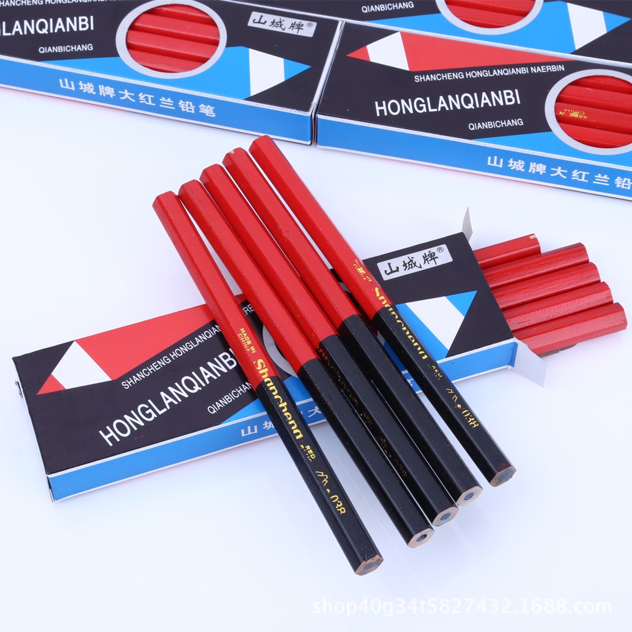 Mountain brand carpentry pencil Dedicated Star anise pencil Red and blue Oblate Crossed Dedicated carpentry pencil