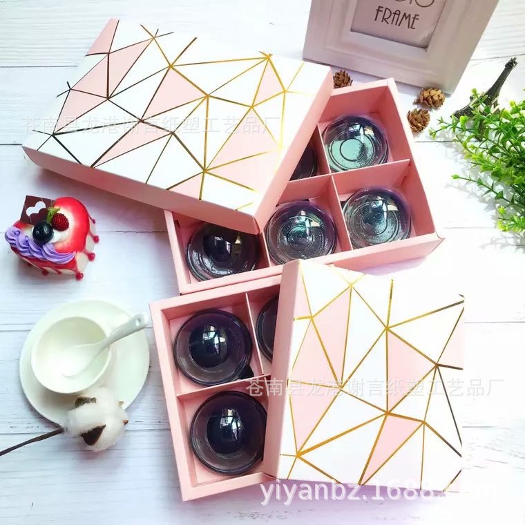 厂家直供 63-80克4粒装 月饼盒粉色烫金少女心蛋黄酥盒 牛轧饼盒