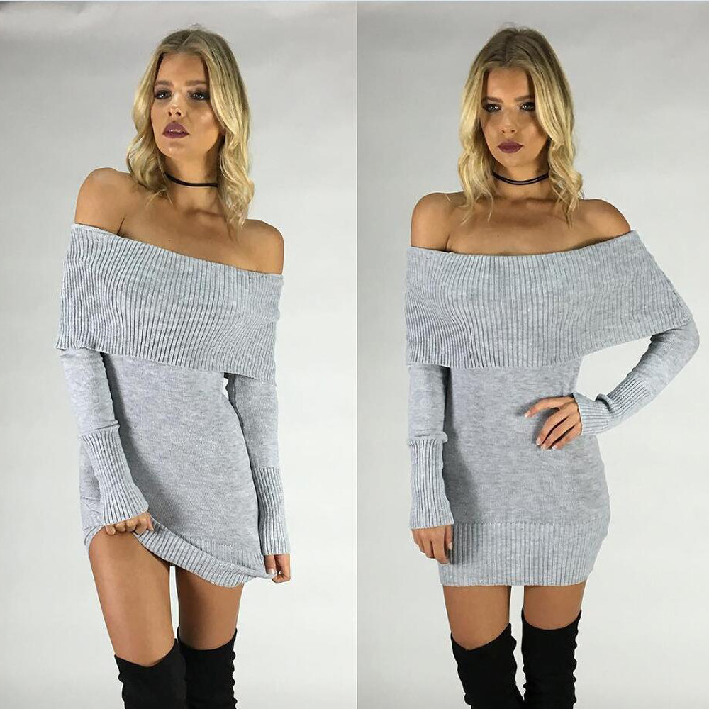 Suministro Transfronterizo Otoño-Invierno 2025 Europeo y Americano, Vestido Suéter Sexy Ajustado con Hombros Descubiertos, Suéter de Punto para Mujer image 3