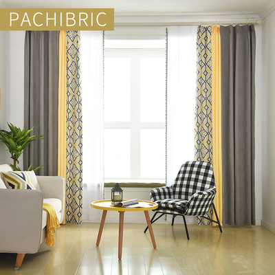 2018夏季新款 素色拼接北欧风雪芙尼窗帘 卧室客厅成品窗帘|ms