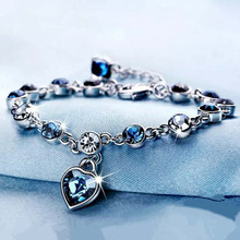 韓版鍍銀浪漫愛心彩寶手鏈女心形藍水晶手鏈飾品情人節禮物批發