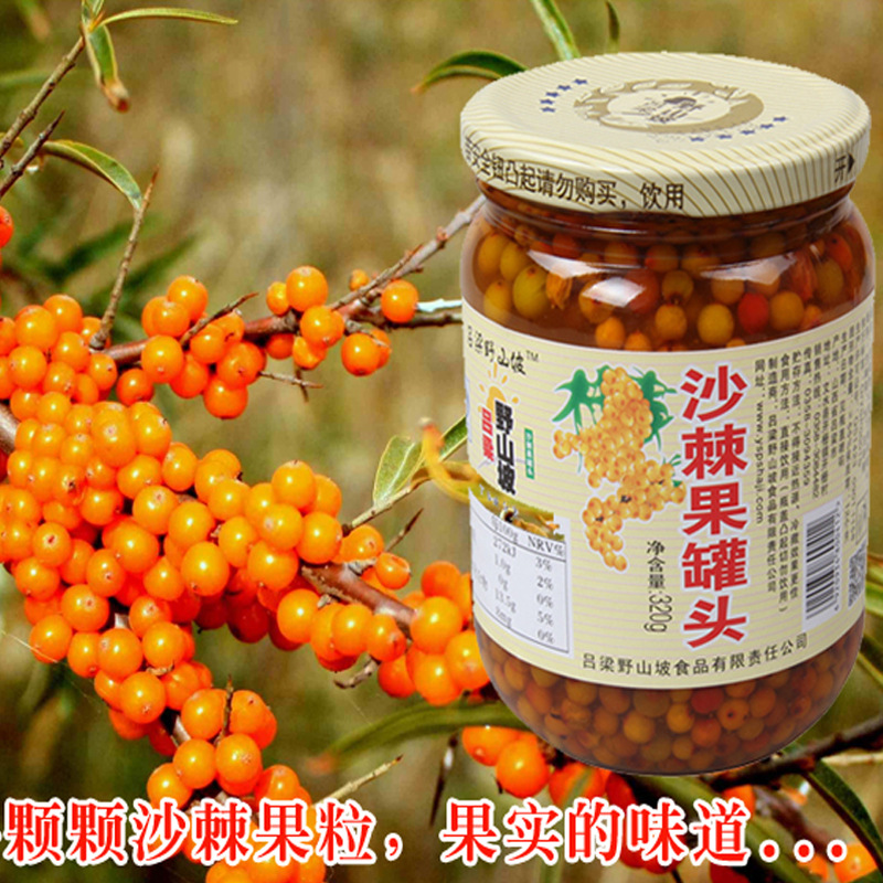 吕梁野山坡沙棘果罐头山西特产320g/瓶 野生沙棘罐头整箱24瓶