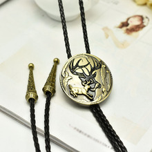 朋克真皮波洛领结 非洲鹿款锌合金皮革项链 动物系列真皮挂件