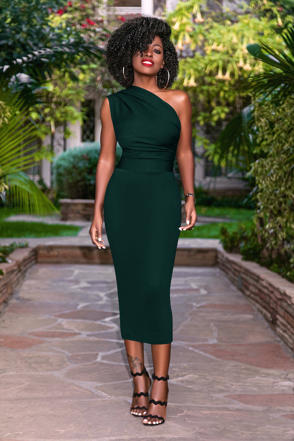 Women Clothing Solid Color Sexy off-Shoulder Dress