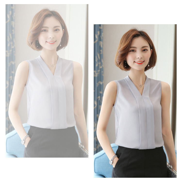 外贸雪纺衫女2022夏季新款时尚背心 V领无袖大码打底女装上衣衬衫详情27