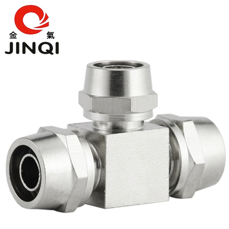 金气快拧三通变径PEG-4/6/8/10/12/14/16铜镀镍锁母气动金属接头