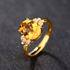 Golden adjustable stone inlay with bow, zirconium, ring with stone, European style, 18 carat, bright catchy style