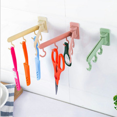 Rotating Foldable Adhesive Hook Rack Non-nailing Damage-free 6 Hooks in a Row Door Behind Hook for Kitchen Bathroom Multi-purpose Wall Hanging Rack