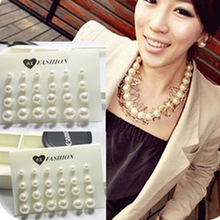 韓國爆款12對一板套裝耳釘 大小珍珠耳環 速賣通耳飾珍珠飾品特價