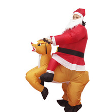 廠家直銷聖誕酒吧派對搞怪服飾老人騎小鹿充氣表演服裝人偶舞台服