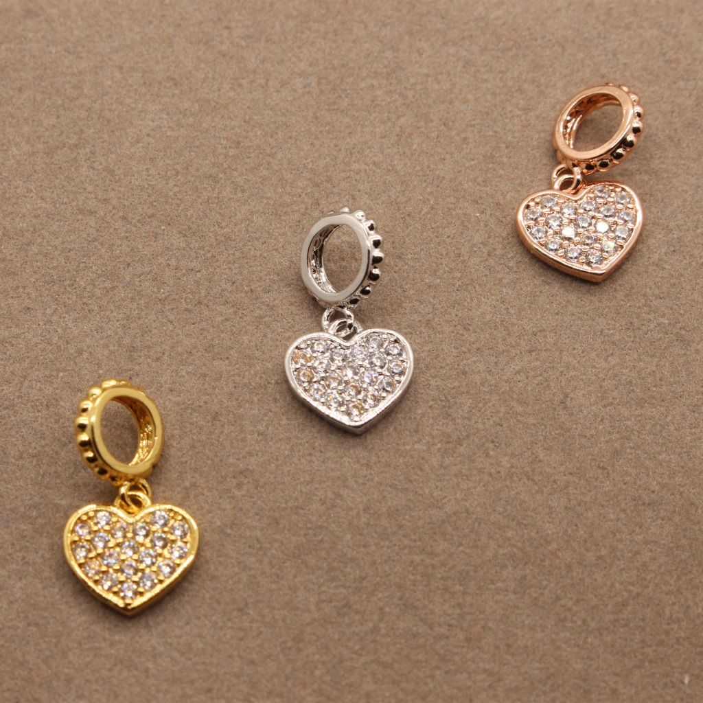 手工diy首饰配件18k真金饰品批发满钻微镶桃心爱心吊坠手项链