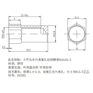 小平头半六角盲孔拉铆螺母M10*30.5碳钢铆厚3.0-5.0安装孔六角孔-阿里巴巴