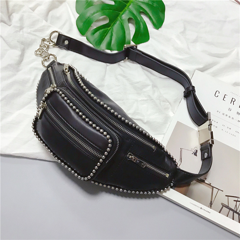 大王腰包女2019新款潮时尚铆钉阿希哥同款真皮女士胸包AW斜挎包|ms