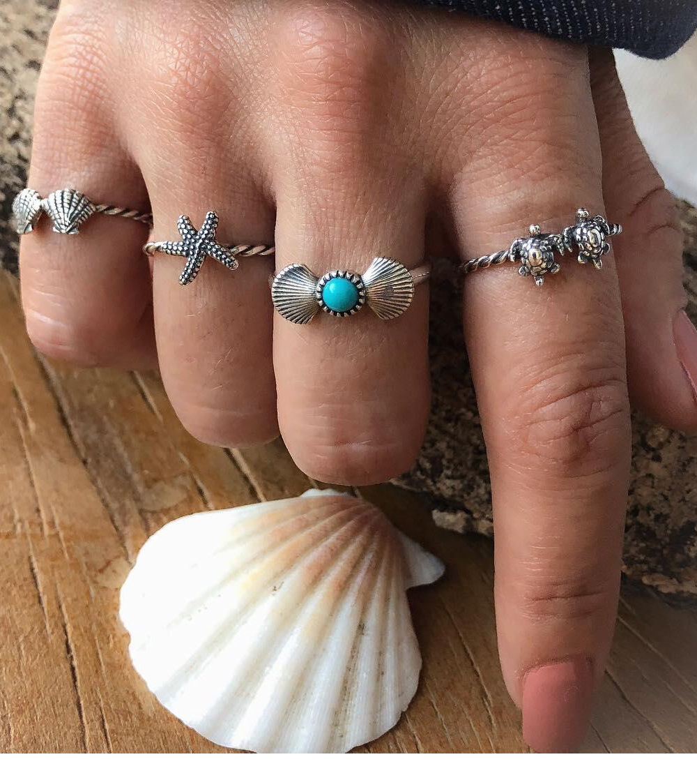 Rings Classification One Size Ring Size Beach Tortoise Starfish Shell Alloy Inlay Turquoise Women's Rings