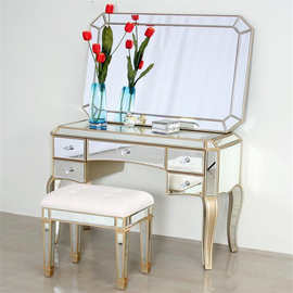 欧式新古典家具卧室化妆台玻璃烤漆实木化妆桌子 镜面梳妆台