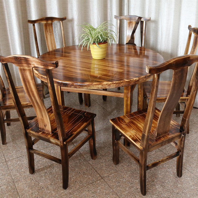 中式实木圆桌餐椅组合 餐馆圆桌可放转盘 餐馆中餐圆桌椅子组合