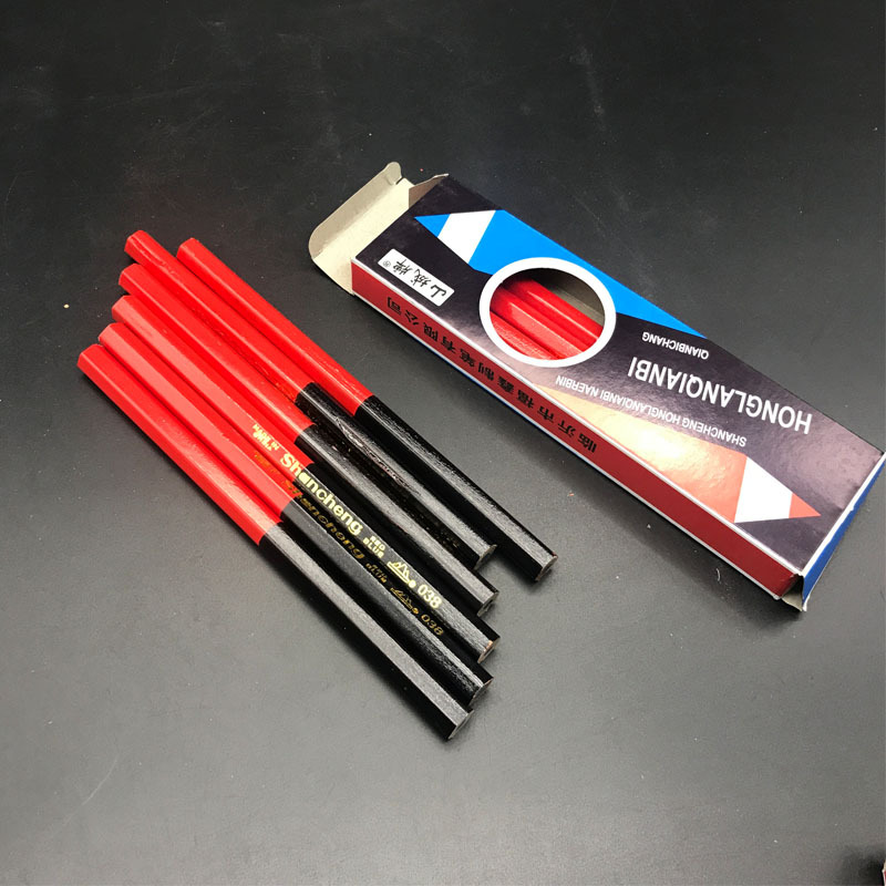 批发椭圆木工铅笔 圆杆红蓝铅笔 六角型粗红蓝铅笔