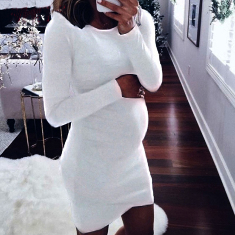 solid color long sleeve maternity dress NSZH47016