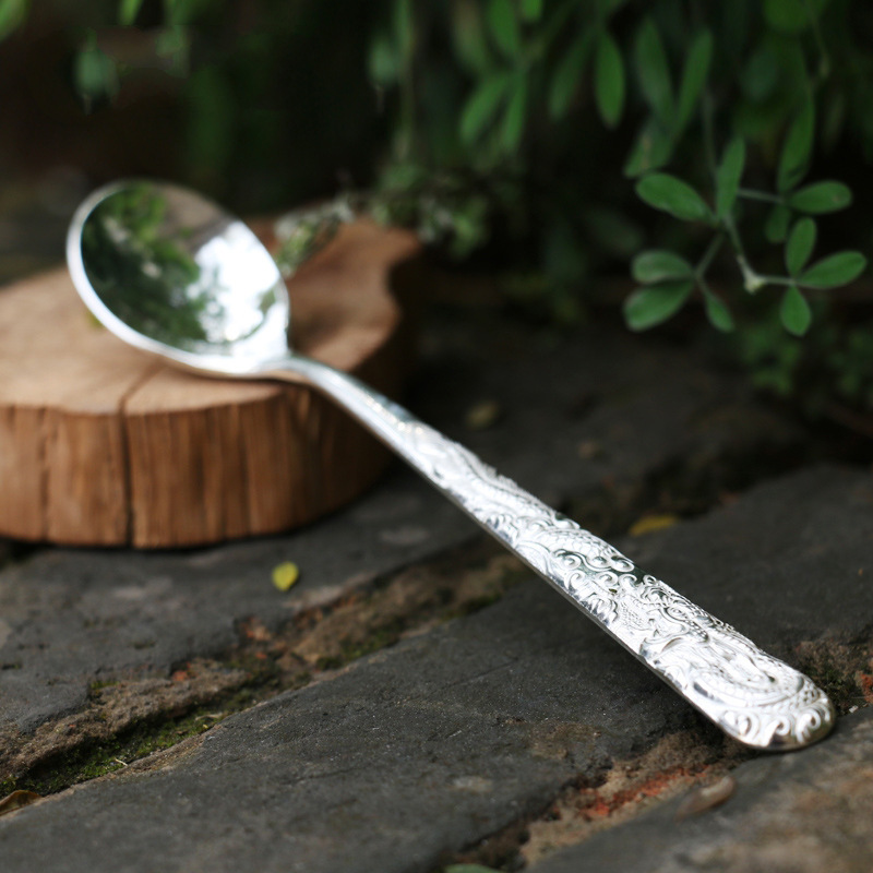 999 Foot Silver relief Dragon Phoenix Silver spoon Dali Silver ornament manual Silver spoon wholesale customized