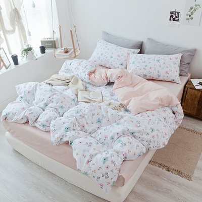 2018秋季新款全棉四件套 纯棉ins风小清新床上用品套件床笠4件套