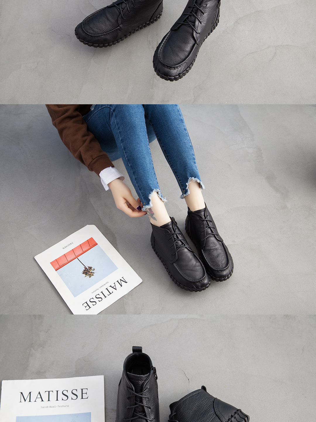 ShoeVault Xinrui 2023 Autumn Winter New Retro Short Soft Sole Comfortable Genuine Leather Flat Casual Single Boots Cotton Shoes_voghion.com