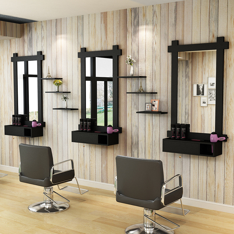 Retro solid wood Barber Shop cosmetology Hairdressing beauty salon Dedicated Stage Do the old Wall mounted Single mirror Barber mirror