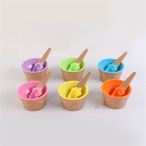 Factory creative thickened candy-colored ice cream bowl with spoon plastic ice cream making mold egg tart-style small bowl