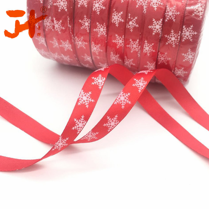 [Jinhui] en stock embalaje de Navidad cinta decorativa 1cm cinta roja brillante copo de nieve cinta de regalo