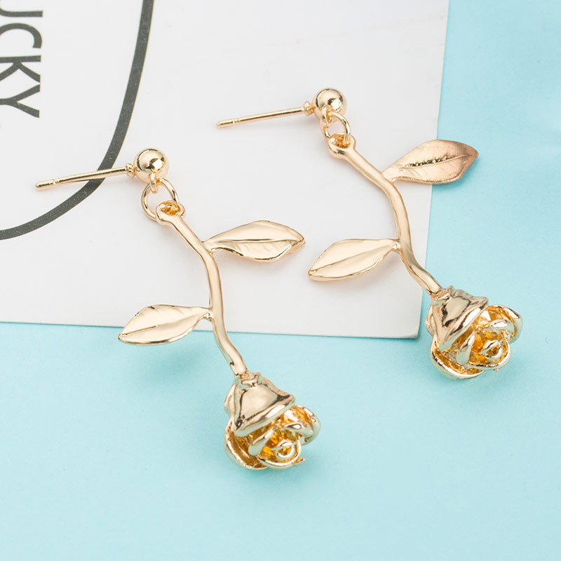 New Wild Flowers Leaves Hollow Rose Alloy Pendant Earrings Gift For Girlfriend display picture 10