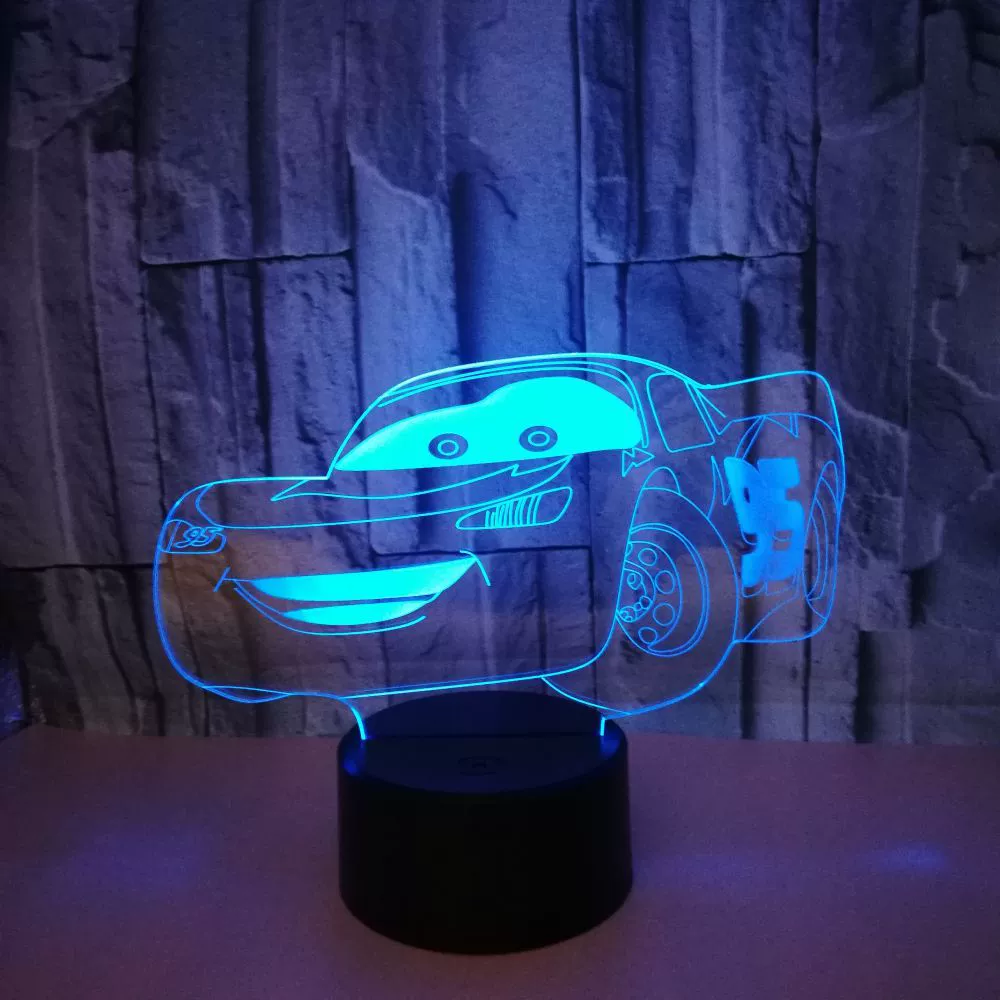 3D LED racing car table lamp, gradient RGB, touch or remote, USB 3W