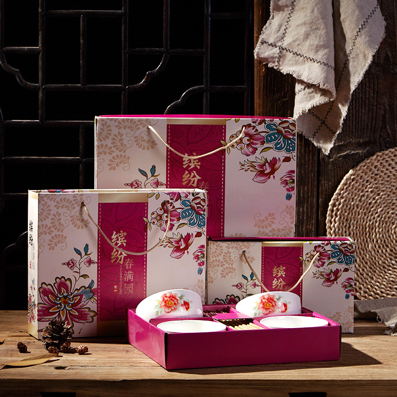 批发中式环保陶瓷餐具碗筷实用活动促销小礼品可定制LOGO