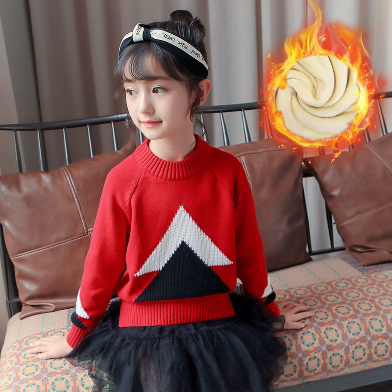 2018冬季新款双层加厚女童圆领保暖针织毛衣韩版中大儿童打底上衣|ru