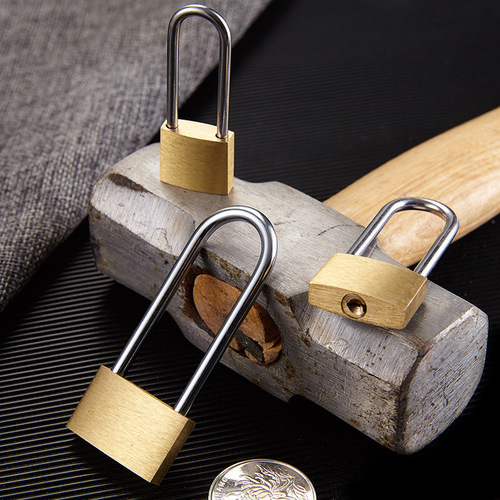 Extended lock hook waterproof thin brass solid lock 40mm long beam copper padlock anti-theft window cabinet door concentric opening copper lock